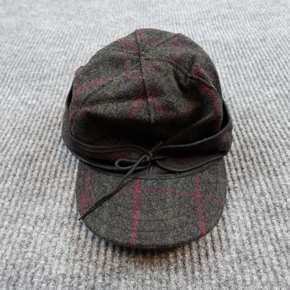 Stormy Kromer Hat Cap Fitted Mens 7 1/8 Gray Plaid Ear Flap Trapper Winter USA